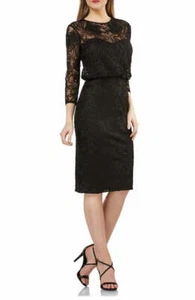 JS COLLECTIONS Black Soutache Embroidered Blouson Sheer Sleeve Yoke Dress 2 = XS - Picture 1 of 4