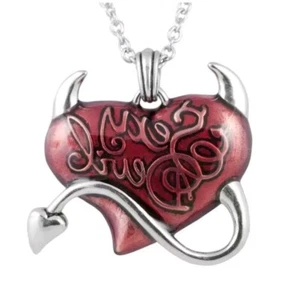 Sexy Devil Heart Pendant Necklace Pewter Love Horns Punk Valentines Day Birthday - Picture 1 of 6