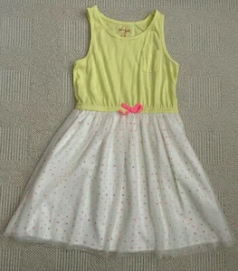 Cat and Jack Yellow and White Dress Girls Size 10/12 Pink Bow Sleeveless - Picture 1 of 6