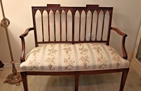 Antique Federal Hepplewhite Style Mahogany Settee Edwardian Sheraton Sofa 1900 Cover