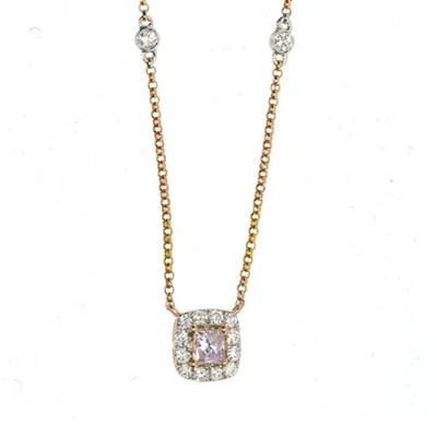 Diamante Rosa - Collares y Colgante 0.61ct Natural Elegante Cojín Rosa 18K Foto 1 de 2