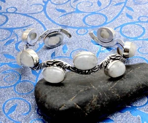 925 Sterling Silver Moonstone Gemstone Handmade Jewelry Cuff Bracelet Size-ADJ - Picture 1 of 7