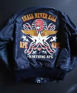 Vintage Bape REAL McCoy A Bathing Ape MA-1 Flight Bomber Jacket Bape Dark Navy M - Picture 1 of 12