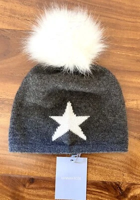 NUEVO CON ETIQUETAS GORRO HANNAH ROSE CACHEMIR ESTRELLA POMPÓN GRIS BLANCO $115 Foto 1 de 2