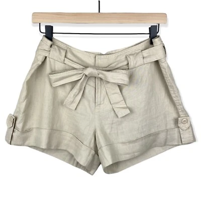 Pantalones Cortos London Jean Chino 100% Lino Cintura Atada Puños Nuevos con Etiquetas - Talla: 8 Foto 1 de 4