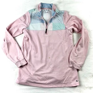 Vineyard Vines Girls Large Blue/Pink 1/4 Zip Fleece Jacket Sweater - Picture 1 of 4