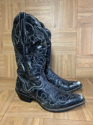 RARO🔥 J.B Dillon Botas de Vaquera de Cuero Negro Piel de Cabra Talla 8 B Para Mujer Western  Foto 1 de 4