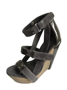 TOPSHOP UNIQUE RARE GREY LEATHER PLATFORM WEDGE STRAPPY SANDALS UK 3 EU 36 BNIB - Picture 1 of 12