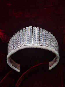 Vintage Inspired 925 silver CZ Queen Alexandra's Fringe tiara over silver tiara - Picture 1 of 7