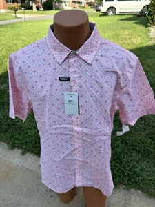 Van Heusen Men's Slim Fit Hawaiian Island Vibes Pink/White Palm Tree Size XL NEW - Picture 1 of 3