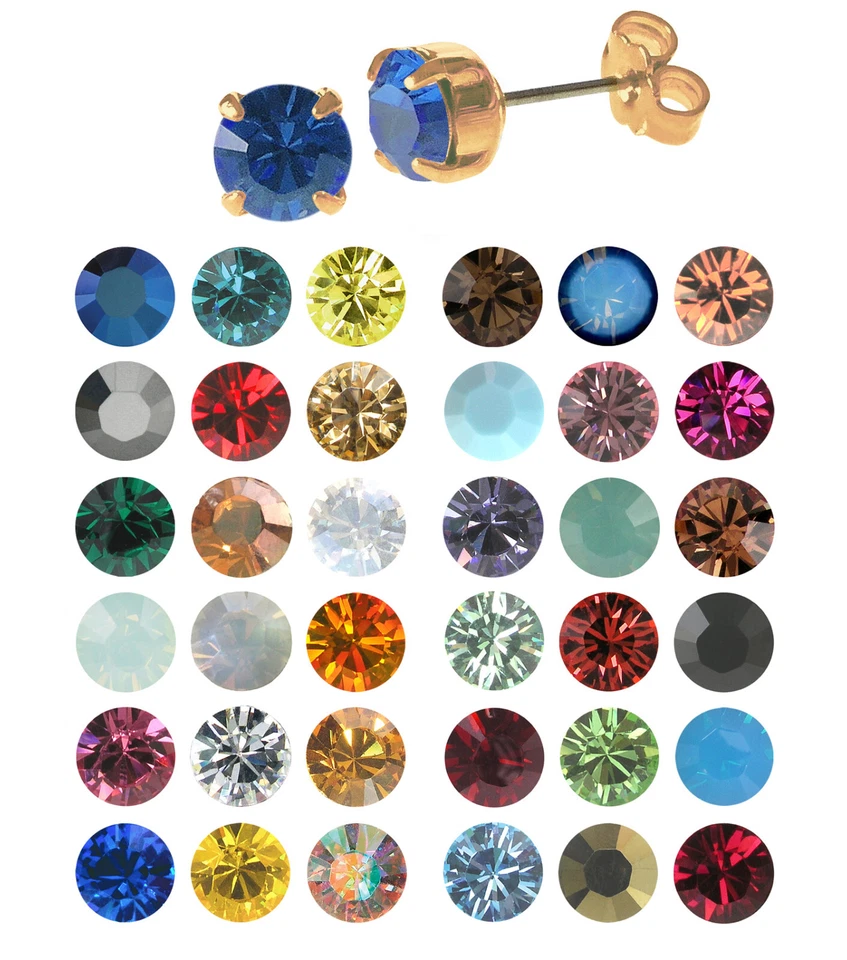 Rose vergoldeter Modeschmuck Ohrstecker mit Swarovski Kristall in vielen Farben - Bild 1 von 1