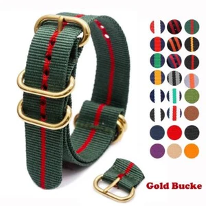 Golden Brass Buckles 5 Rings Nylon Army Troop Navy Pilot Wrist Watch Band Strap - Picture 1 of 38