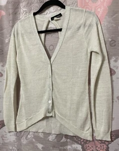 SWEATER PROJECT Women’s  White w/Silver Metallic Threads Open Back Cardigan L - Picture 1 of 7