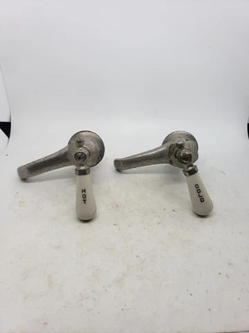 Antique Porcelain Hot & Cold Faucets With Handles "EMPIRE" Cover