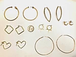 7 GOLD EARRINGS PAIRS - ASSORTED SIZES - HOOPS ARE SIERRA WINTER ! PIERCED EARS! - Picture 1 of 24