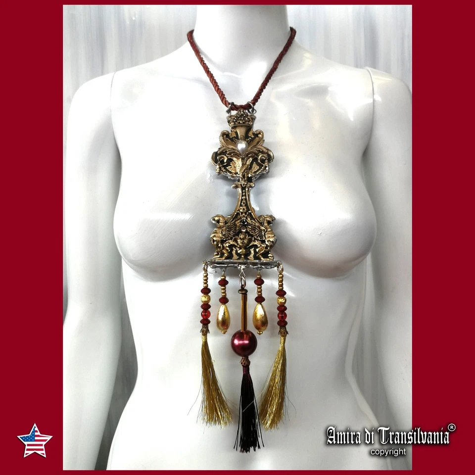 Mujer Joyería Amuleto Collar Colgante Largo Medallón Real Coño Oro Plata Perla Foto 1 de 4