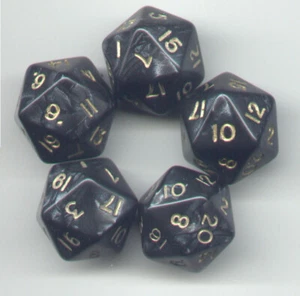 Juego de 5 dados RPG D20 - negro perla con tinta dorada - Imagen 1 de 1