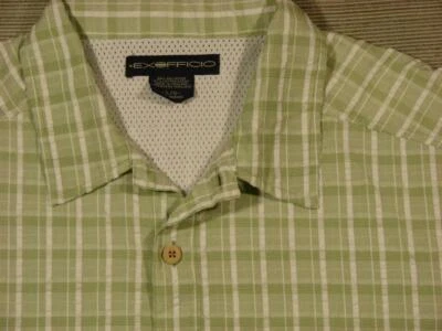 M's ExOfficio Sunblock Seersucker S/S vented cape Shirt Large L pale green plaid - Image 1 of 4