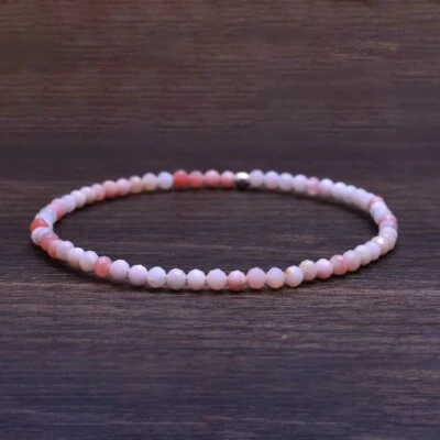Pulsera elástica de cuentas pequeñas redondas micro facetadas de ópalo rosa 6-8" para hombre mujer Foto 1 de 4