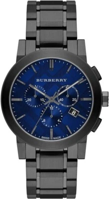 BURBERRY BU9365. MENS WATCH STAINLESS STEEL GUNMETAL TONE & BLUE DIAL - Image 1 of 4