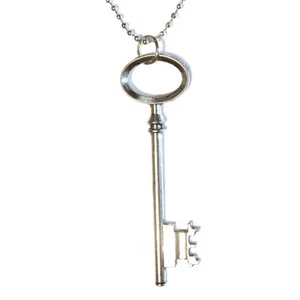 Stylish Classic Silver Antique Skeleton Key Pendant 24" STAINLESS STEEL Necklace - Picture 1 of 1