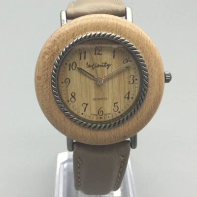 Reloj Infinity Vintage Mujer 39mm Madera Tono Plata Correa Cuero Batería Nueva Foto 1 de 4