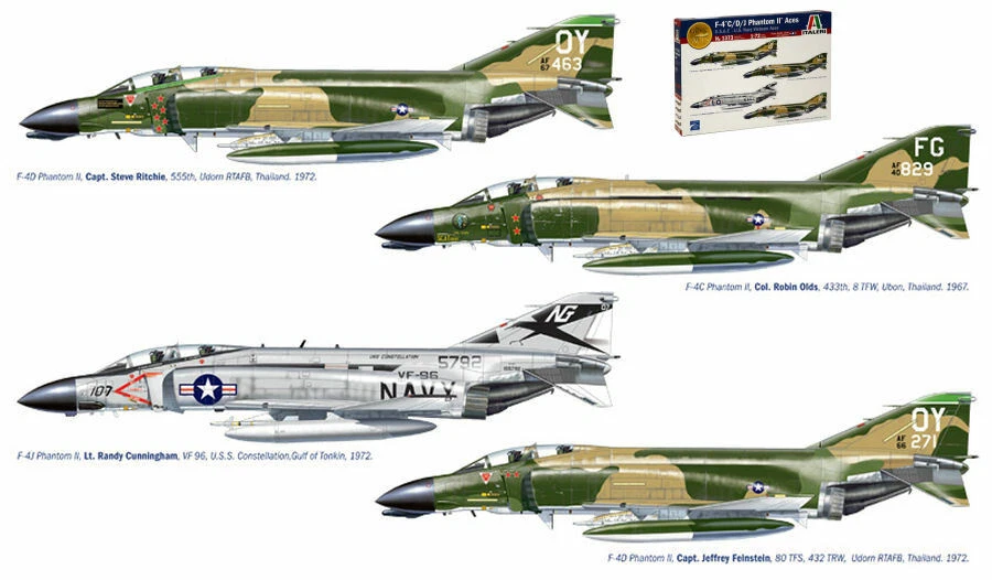 F-4 C/D/J Phantom USA / US Navy Vietnam Aces Decals (4 Version) Plastic Kit 1: - Image 1 of 1