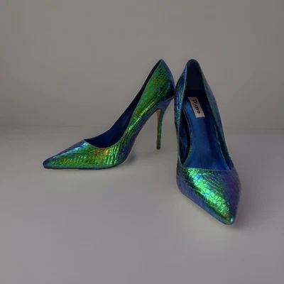 Tacones de aguja Dune London Burst azul iridiscente verde en relieve serpiente talla 7M Foto 1 de 4