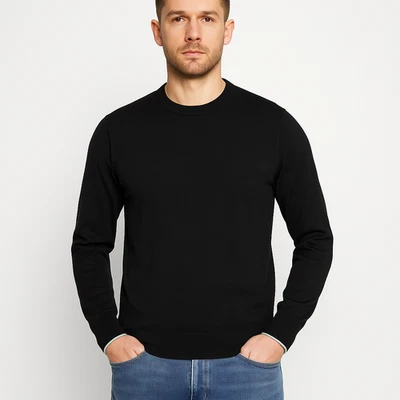 Scotch Soda Sweater Mens Large Black Crew Neck Preppy Embroidery Cotton Wool - Image 1 of 4