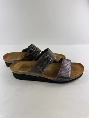 Naot Lena Double Strap Leather Sandals Womens EU41 US10 Purple Wedge Metallic - Image 1 of 4