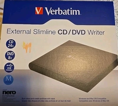 Verbatim External Slimline CD/DVD Writer USB for Windows and Mac Used 1x - Image 1 of 2