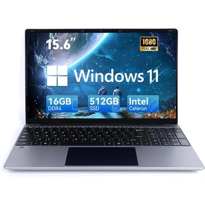 15.6" Windows 11 Laptop Intel N5095 16GB RAM 512GB SSD HDMI USB-C WiFi Notebook - Image 1 of 4