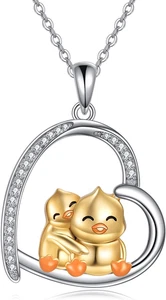 Umarmende Ente Herz Halskette für Frauen Sterlingsilber süß Liebe Schmuck Geschenke - Bild 1 von 6