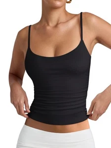 Women's Scoop Neck Tank Top Adjustable Spaghetti Straps Sleeveless Basic Tops... - Picture 1 of 6