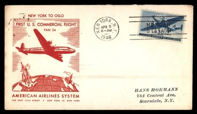 Mayfairstamps US Flight 1946 NY to Oslo Fam 24 AA Cover aau_77849 - Image 1 of 2