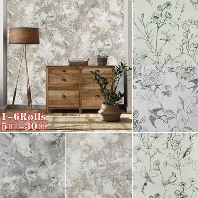 6X Luxury Liquid Marble Swirl Metallic Wallpaper Silver Gold Stone/Floral Effect - Image 1 of 4