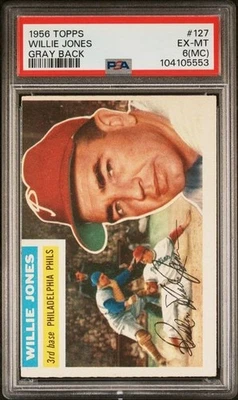 Willie Jones 1956 Topps #127 espalda gris PSA EX-MT 6 (MC) Foto 1 de 2