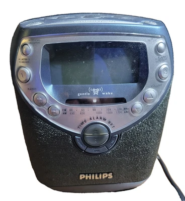 PHILIPS Dual Alarm Clock CD Player AM/FM Radio Blue Model AJ3952/17 - Tested - Image 1 of 4