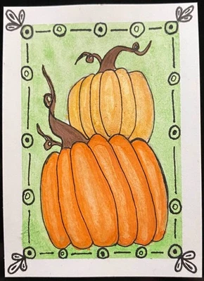 ACEO Original Acuarela Calabazas Otoño Obra de Arte Coleccionable Atc Plantas Pequeño Arte Foto 1 de 2