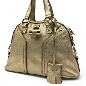 Yves Saint Laurent Muse Mini Bolso de Mano Cartera de Cuero Dorado YSL Auténtico Hermoso - Imagen 1 de 8