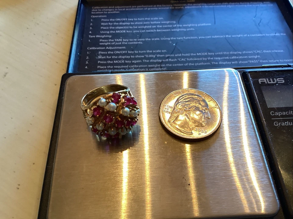 Anillo Vantage Oro 18k Perla Y Piedra Mermelada Roja Foto 1 de 4