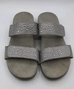 Vionic Samoa Orthotic Slides Size 7 Silver Studs Black Adjustable Straps - Picture 1 of 7