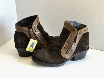 Fly London Duke Womens Brown Distressed Suede Ankle Boots Studded Zip Western 11 - Image 1 of 4