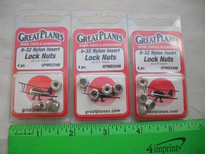 Lote de 3 Grandes Aviões GPMQ3346, 6-32 Porcas de Bloqueio de Inserção de Nylon, Avião de Controle Remoto - Imagem 1 de 4