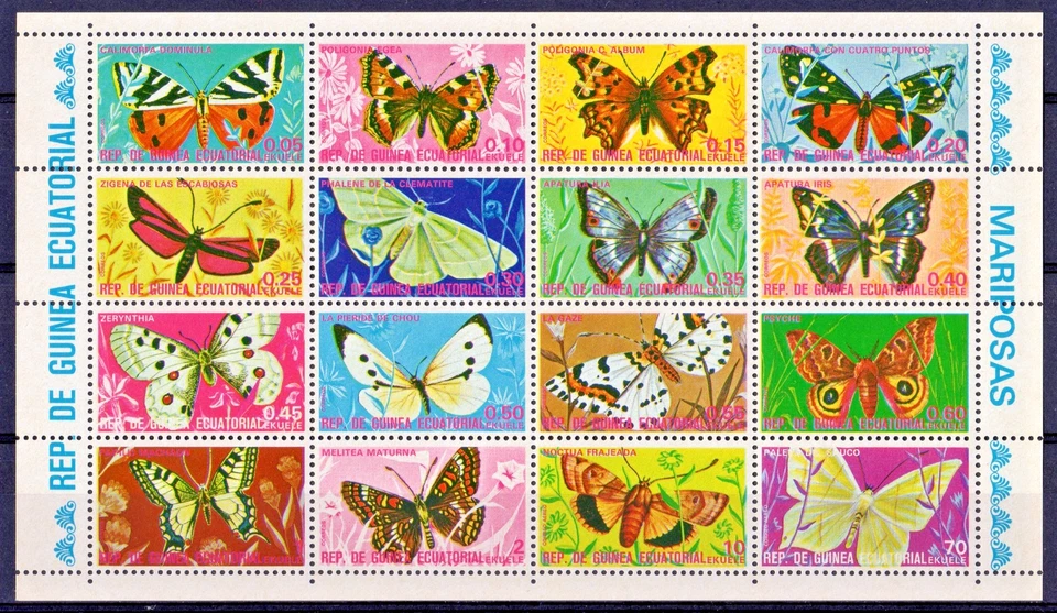 Equatorial Guinea   1975   Butterflies Sheet  (16)  MNH Mi #736/751 - Image 1 of 1