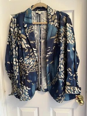 BLAZER — Coldwater Creek — синий/бежевый — без подкладки — размер PXL — миниатюрный — льняная смесь - Изображение 1 из 4