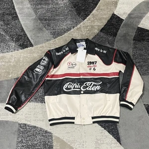 Aelfric Eden Jacke Herren Medium Retro Racing Moto Varsity PU Leder 1997 Stil - Bild 1 von 15