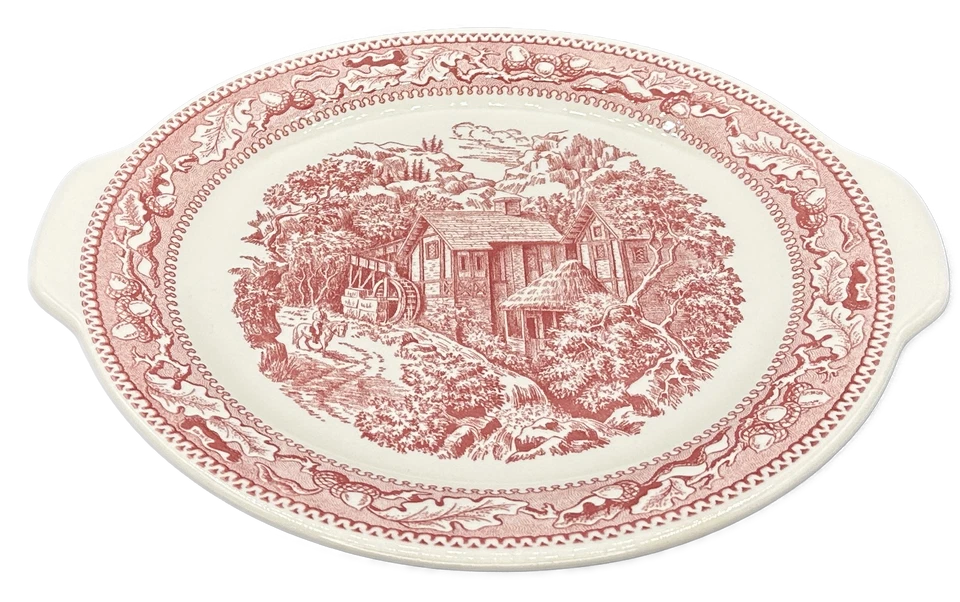 Royal China Memory Lane Pink Cake Plate Acorns Transferware Ironstone USA VTG - Image 1 of 2