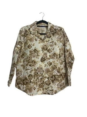 Camisa vintage Haband abotonada talla mediana hecha en EE. UU. rosa sepia marrón crema   Foto 1 de 4