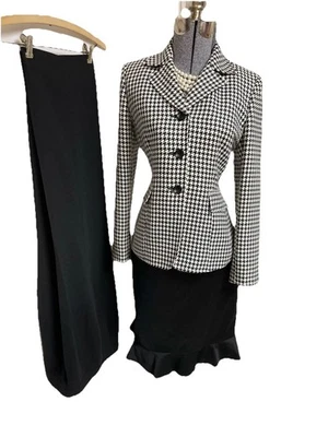 NEW Le Suit Pant Suit Skirt Suit Size 4P Three Piece Set Houndstooth Plaid EXEC - Image 1 of 4